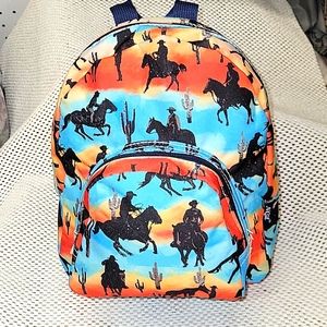 Cowboy on horseback canvas backpack. Beautiful colors.